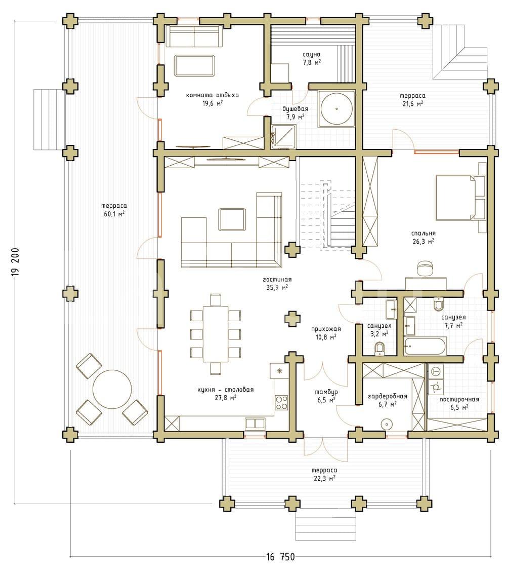 План проекта Проект дома «Фортуна» проект дома этаж 1