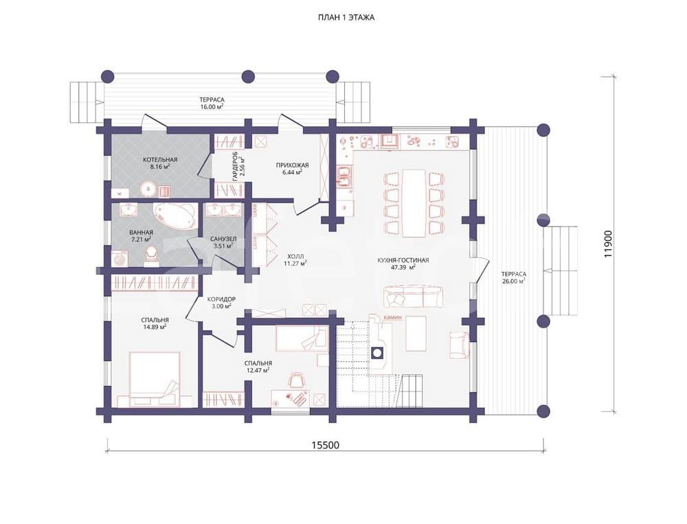 План проекта Норвег Проект дома этаж 1